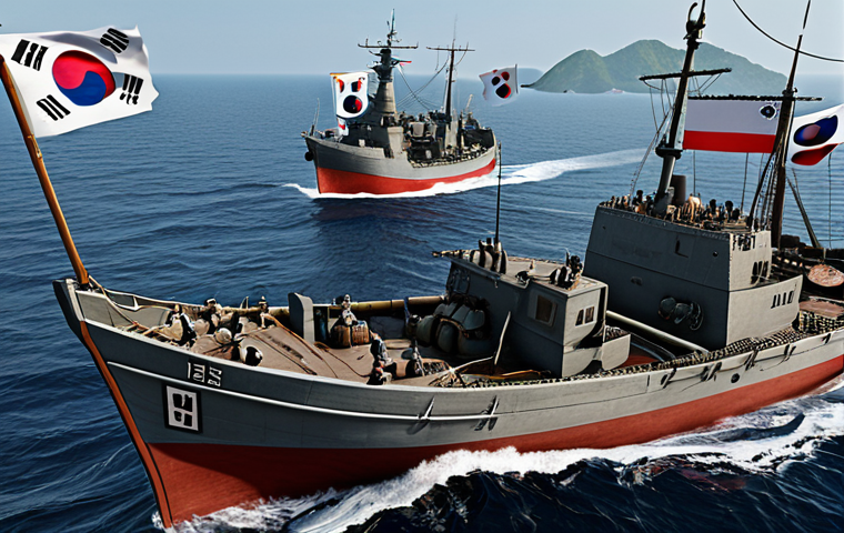 "The ROK Navy's humble beginnings: A few wooden ships under the flag of the Marine Defense Group in 1945, symbolizing the birth of the South Korean Navy."