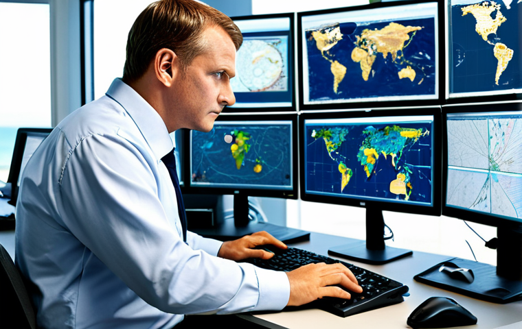 해군의 해양 정보 수집 기법 - Satellite Ocean Monitoring**

"A satellite view of the ocean, showcasing advanced sensors monitoring...