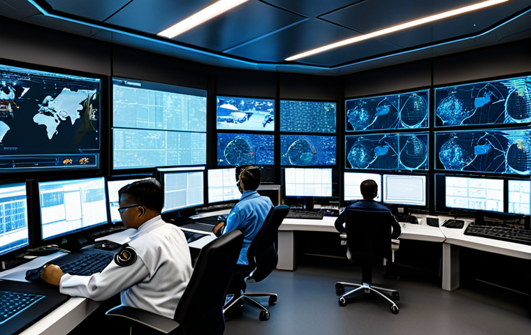 해군의 기밀 보안 시스템 - Cyber Security Operations Center**

"A bustling, modern naval cybersecurity operations center, fille...